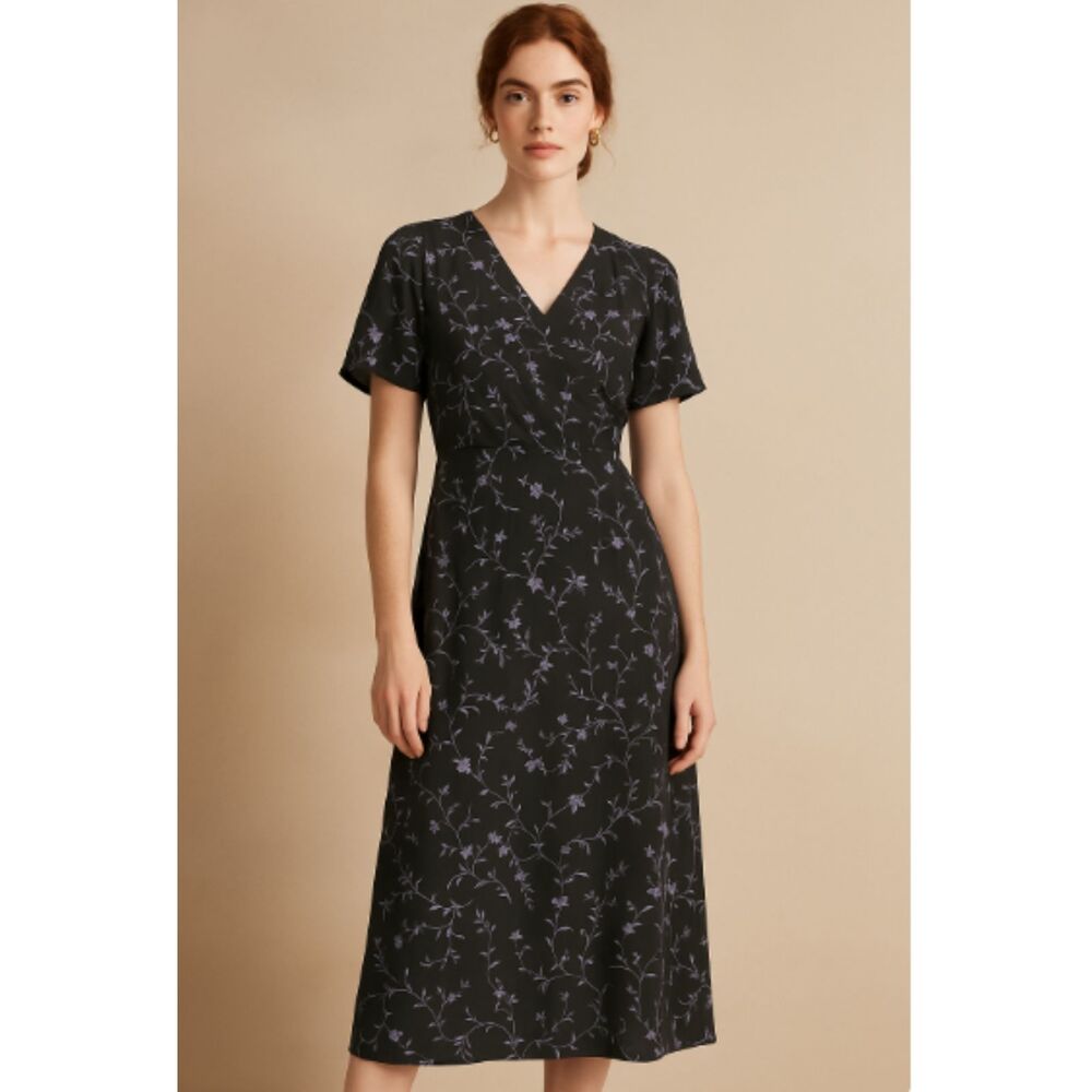 Talbots Vintage Silk Blue and Periwinkle Floral Crossover Dress‎ Size 8